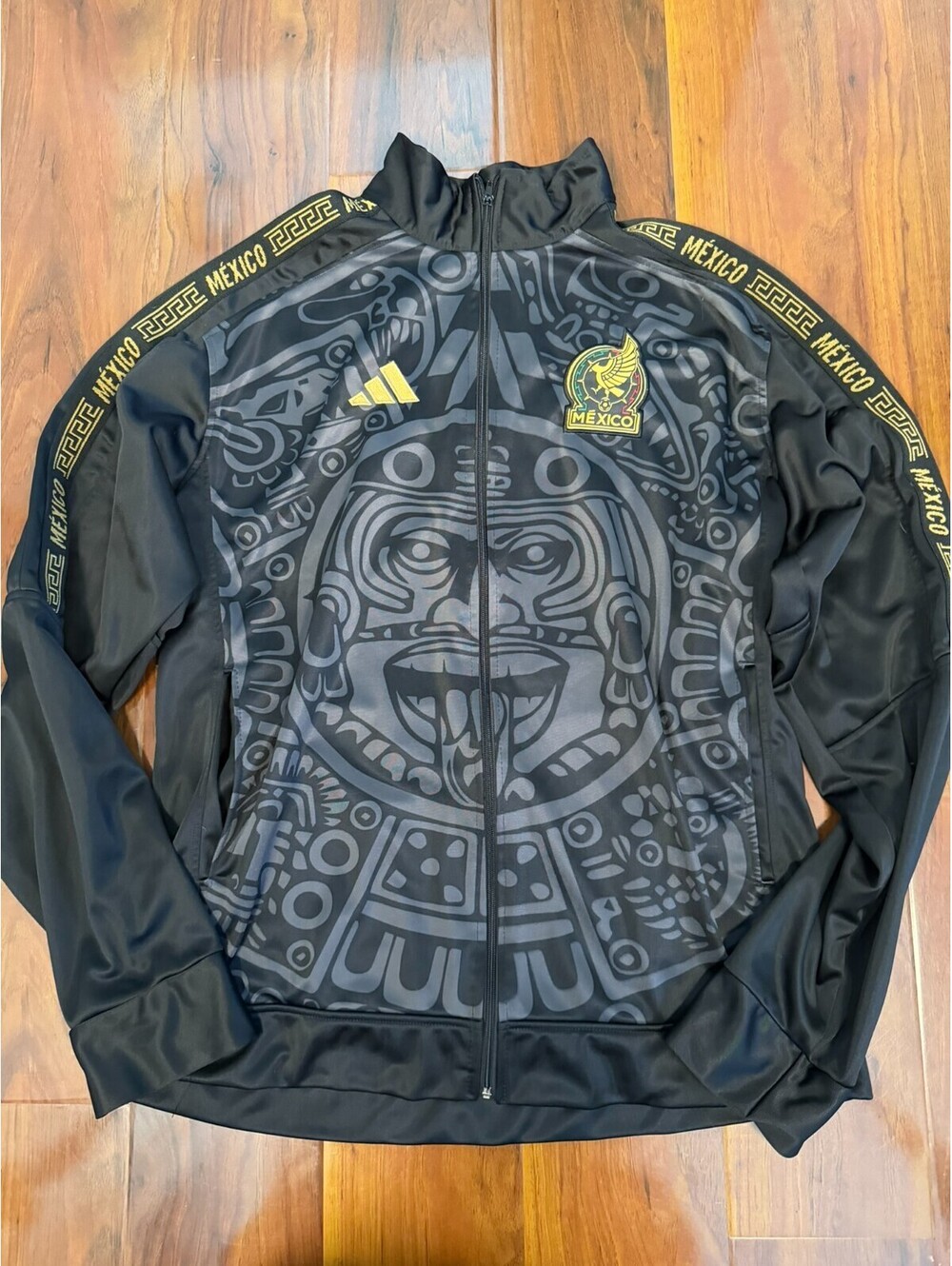 Adidas Mexico National Soccer Team Track Jacket Black Gold Aztec Pattern XL